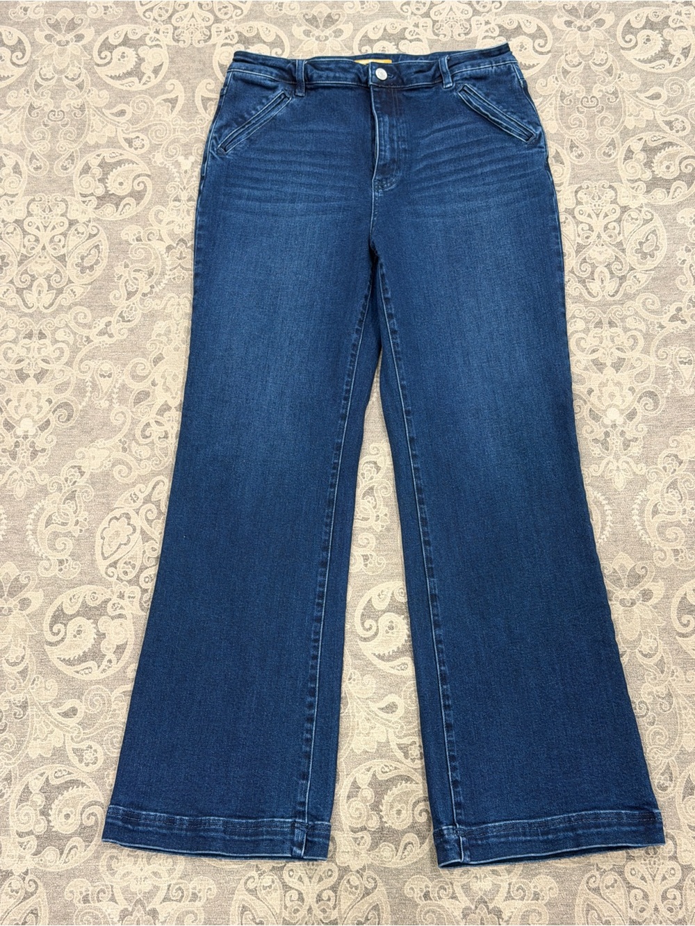 Rodeo Quincy Mustang Sally High-Rise Wide Flare Jeans in Dark Blue Denim